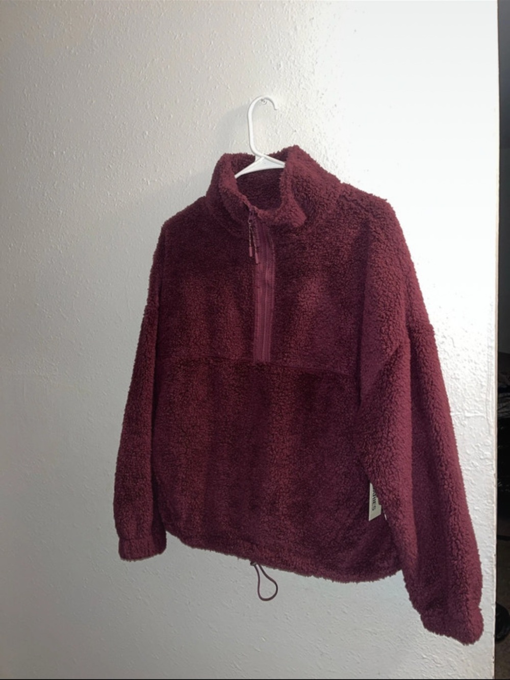 Cozy Maroon Sherpa Quarter-Zip Pullover Sweater